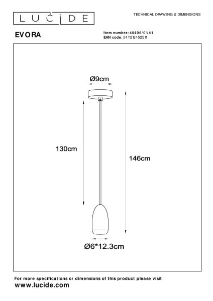 Lucide EVORA - Pendant light - Ø 10 cm - 1xGU10 - Taupe - technical